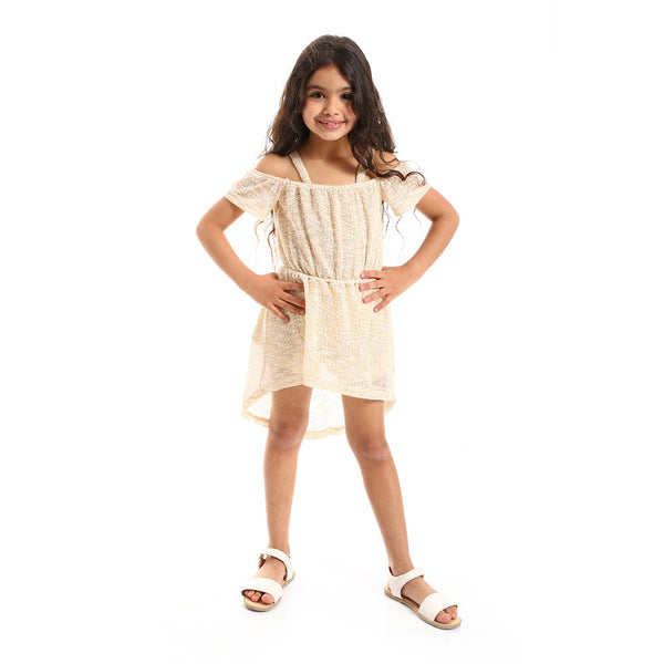 Cady dress for girls with an elastic waist and off-the-shoulder design.