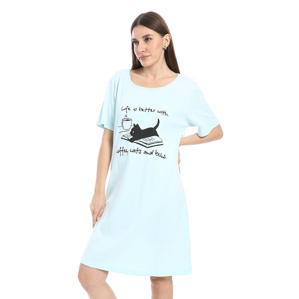 Women's soft short-sleeved nightgown, 100% cotton