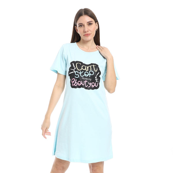 Elegant women's short-sleeved nightgown, 100% cotton