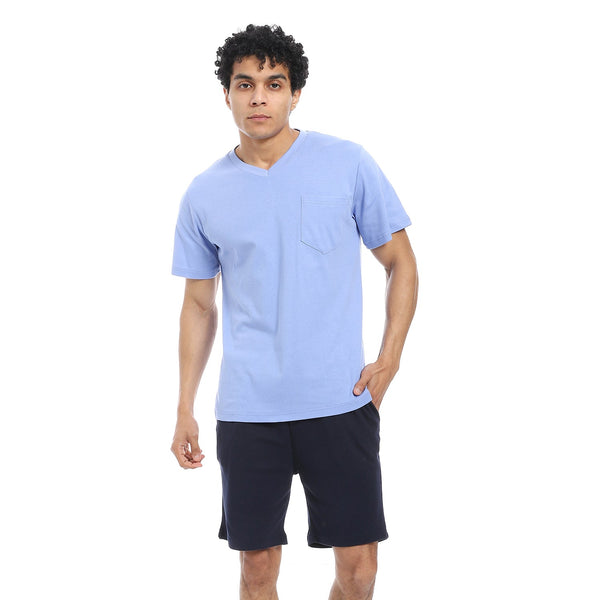 Men's stylish V-neck pajamas, 100% cotton