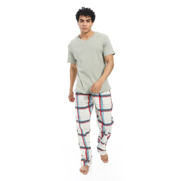 Men's high-end pajamas with a V-neck, 100% cotton