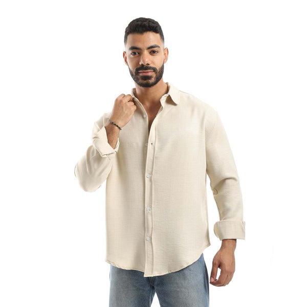 Men's plain long-sleeved shirt with a folded collar