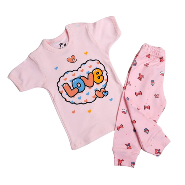 Newborn baby set, pink, short sleeves, cotton, multi-print