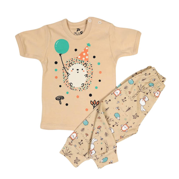 Newborn baby set, beige, short-sleeved, cotton, multi-print