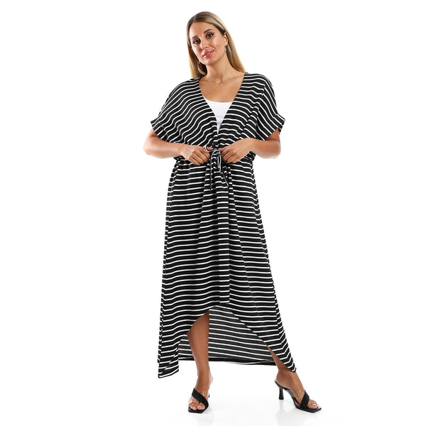 Women's striped short-sleeved dress with belt
