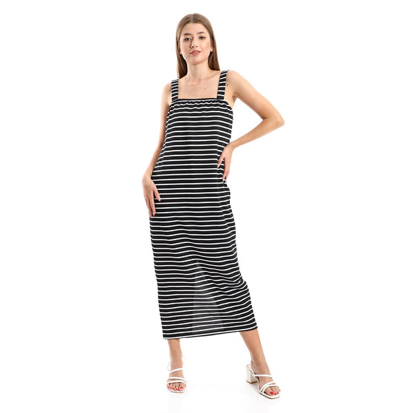 Women's casual striped sleeveless dress with side slits