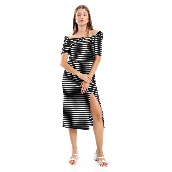 Women's striped casual dress with side slits