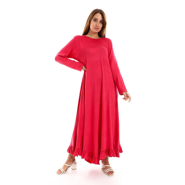Elegant plain women's dress with ruffled edges