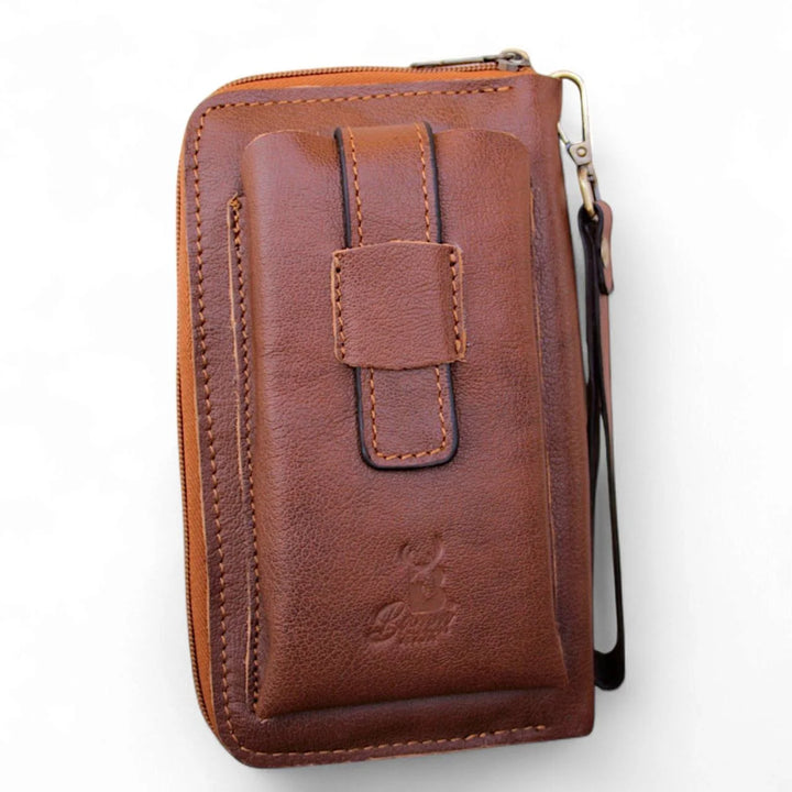 شنطة يد رجالي أنيقة من الجلد الطبيعي – متعددة الاستخدام بيد ثابتة وقابلة للإزالة.